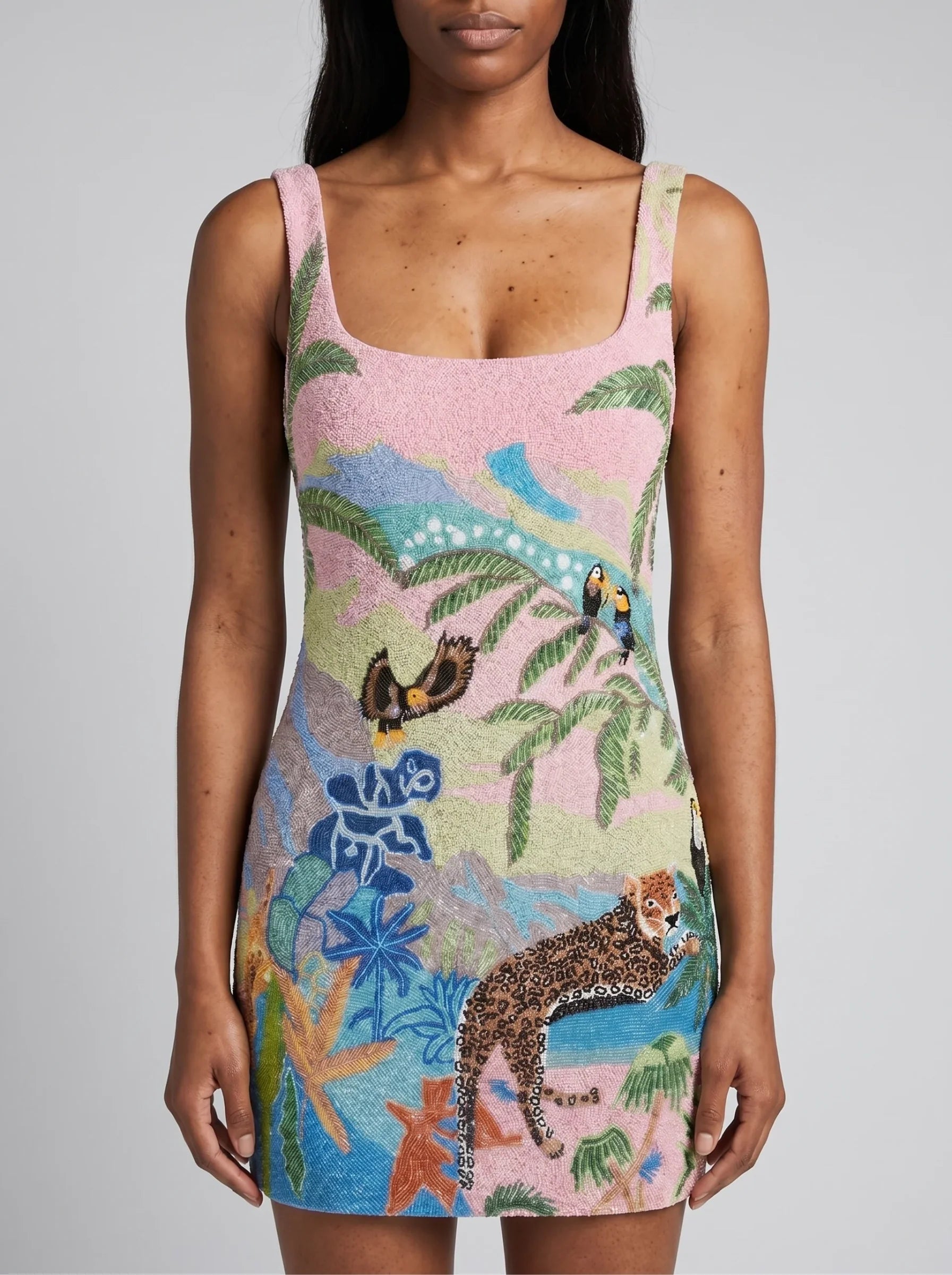 Paradise Safari Beaded Mini Dress – Blue
