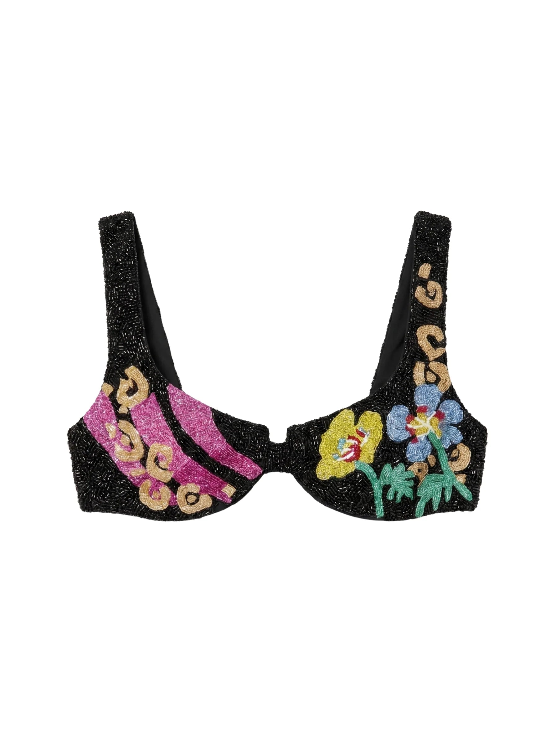 Colorful Flower Black Bikini Top in Stock