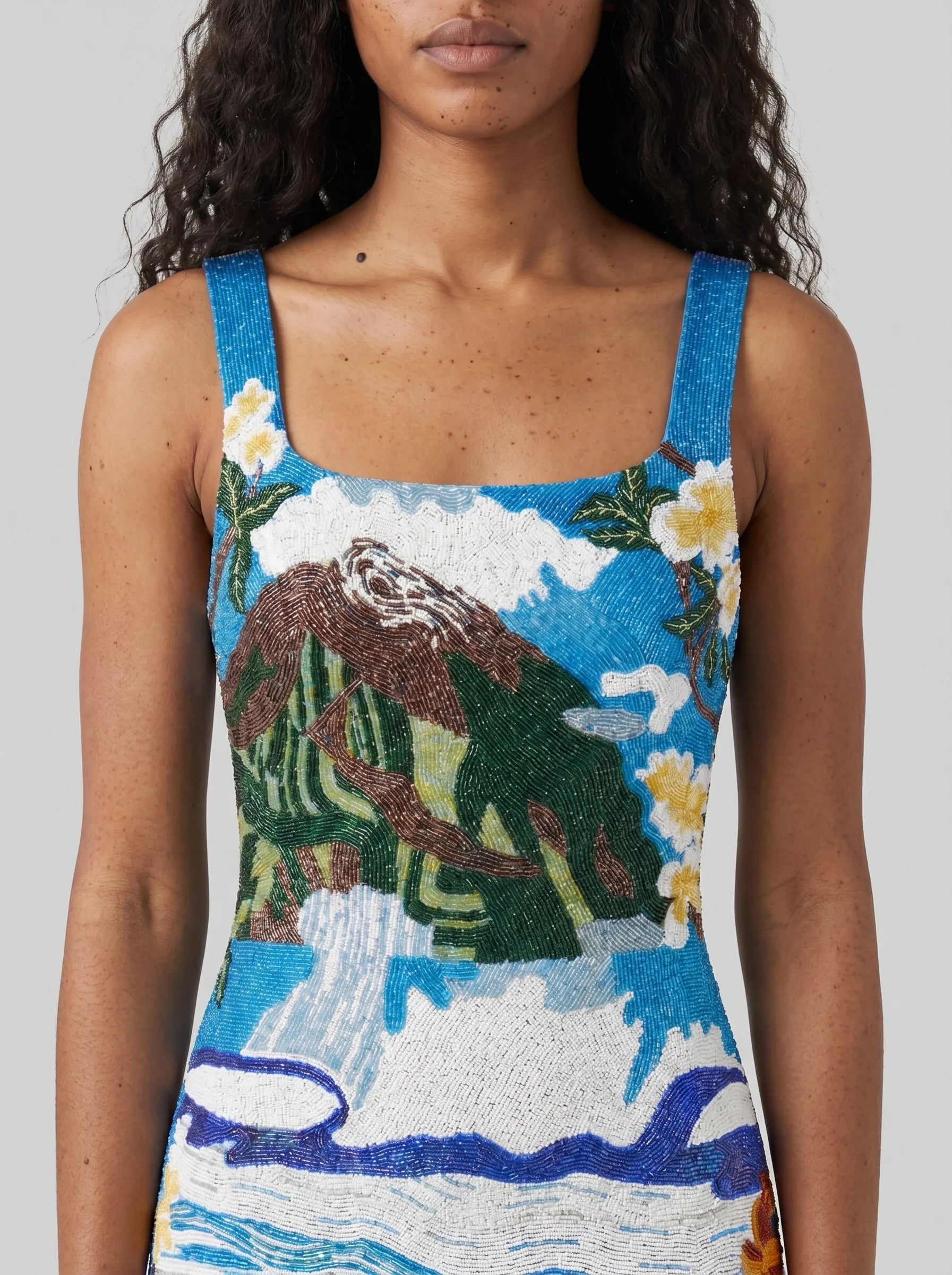Mountain Blue Beaded Mini Dress