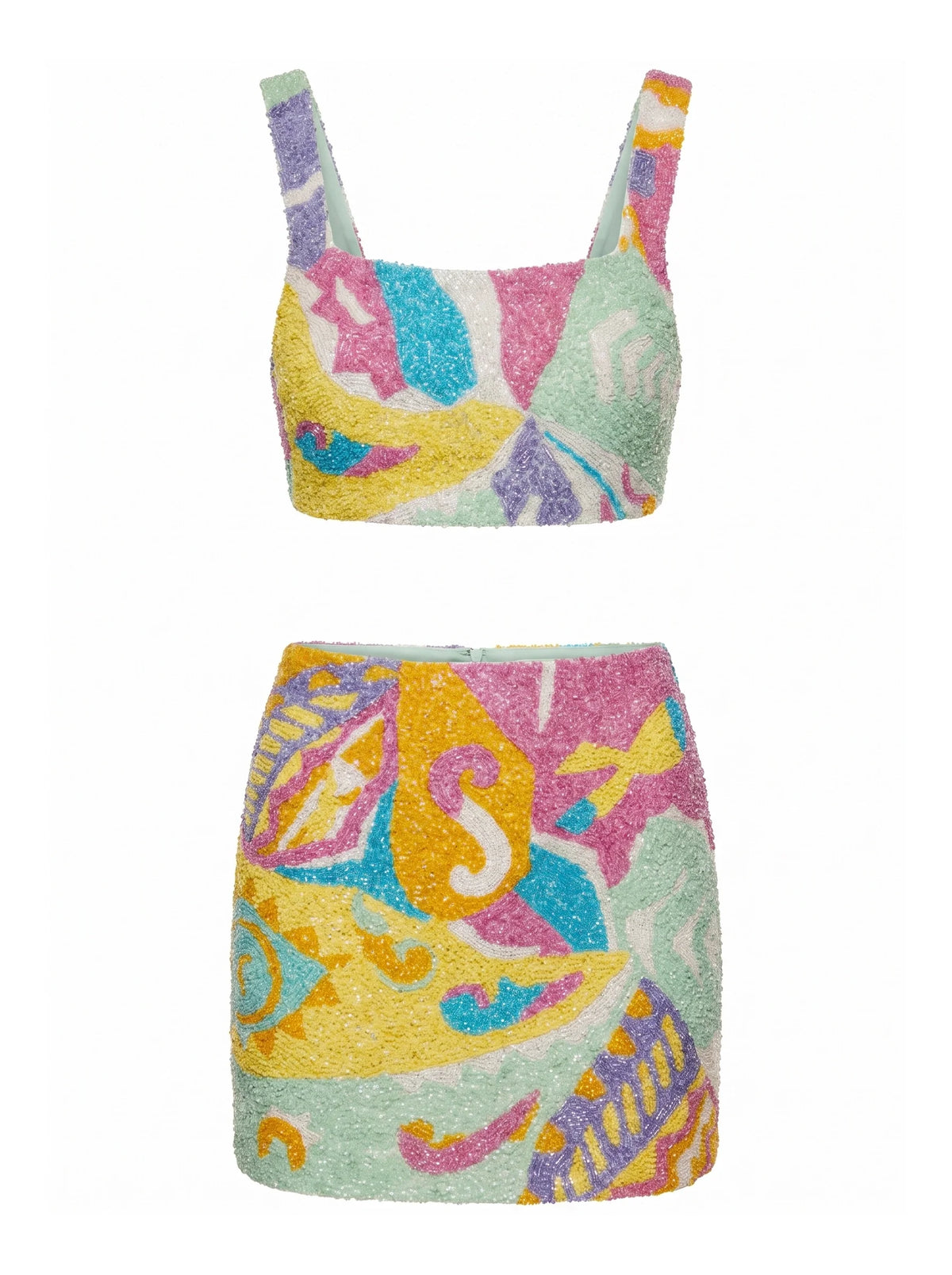 South Beach Azure Multi Colour Hand Beaded Co-Ord