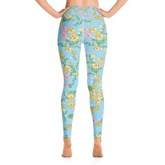 High Waist Yoga Leggings in Blue Garden