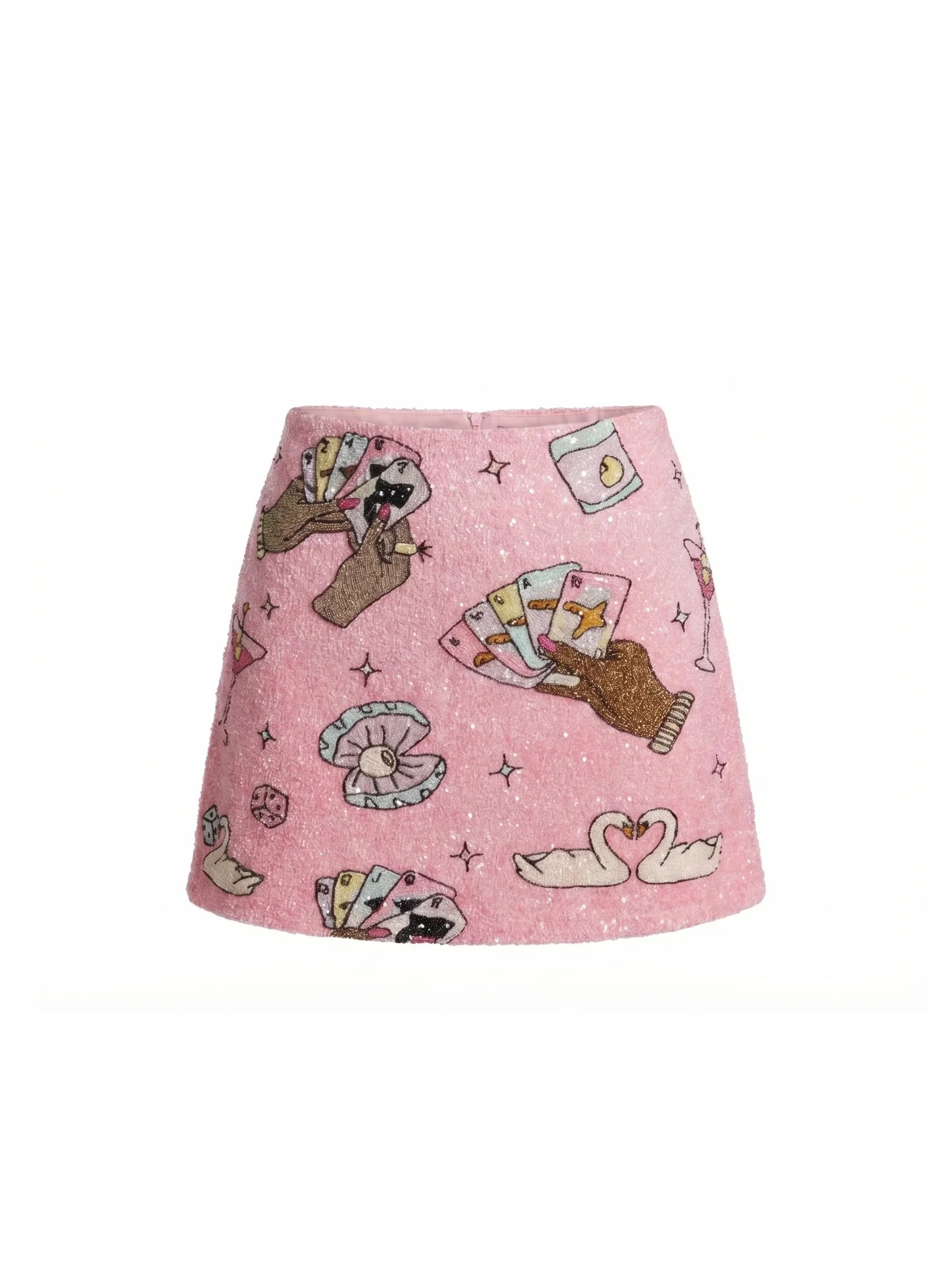 Vegas Beaded Pink Party Beach Co-Ord Mini Skirt