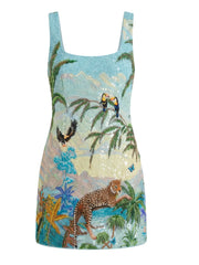 Paradise Safari Beaded Mini Dress – Blue