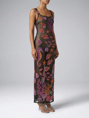 Coraline Red Black Long Sheer Dress