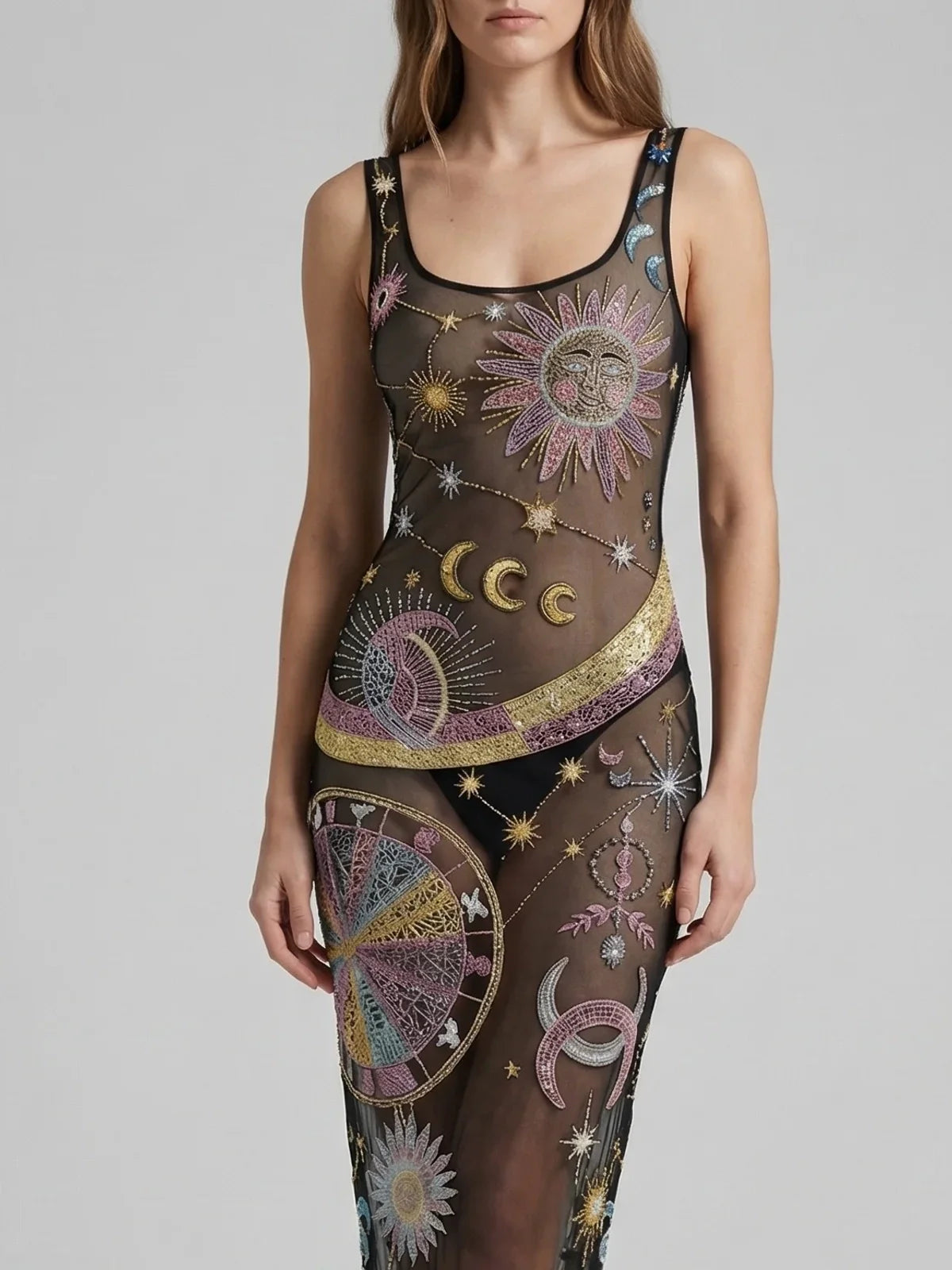 Starlit Cosmos Sheer Maxi Dress