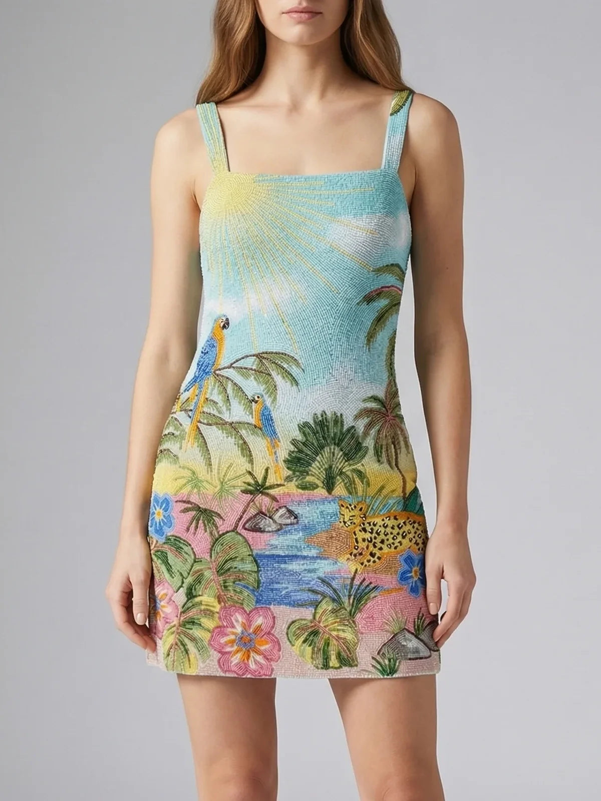 Sunshine Peacock Blue Beaded Mini Dress