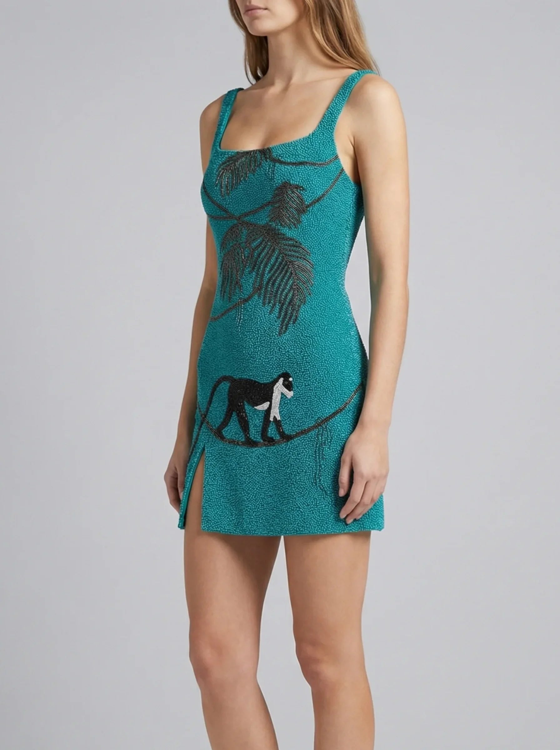 St. Barth Hand-Beaded Crystal Dress - Teal