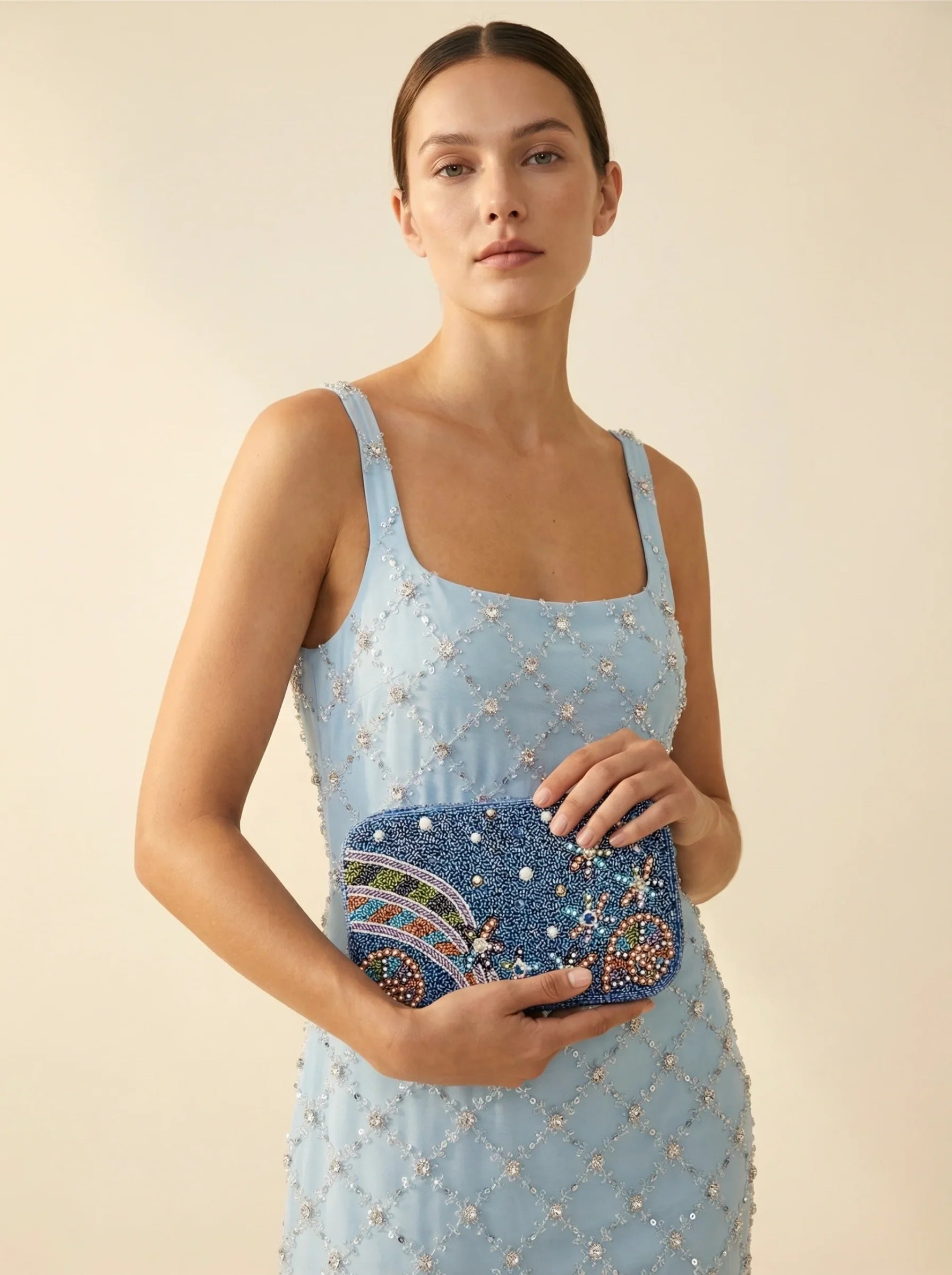 Starlight Hand Embellished Blue Pouch