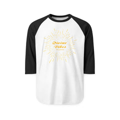 Divine Vibes Raglan Shirt — Gold Sunburst 3/4 Sleeve Baseball Tee