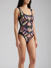Oceanus X Zandra Rhodes Dreamy Dreamy One Piece Shell Swimsuit Black - Stock