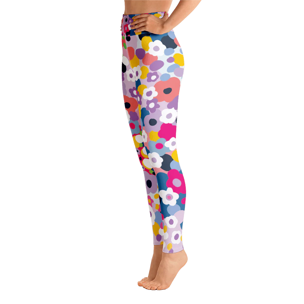 High Waist Night Yoga in Pink Blooms
