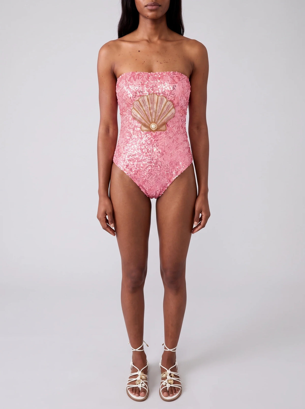 Under the Sea Hand-Embroidered Sequin Strapless Swimsuit
