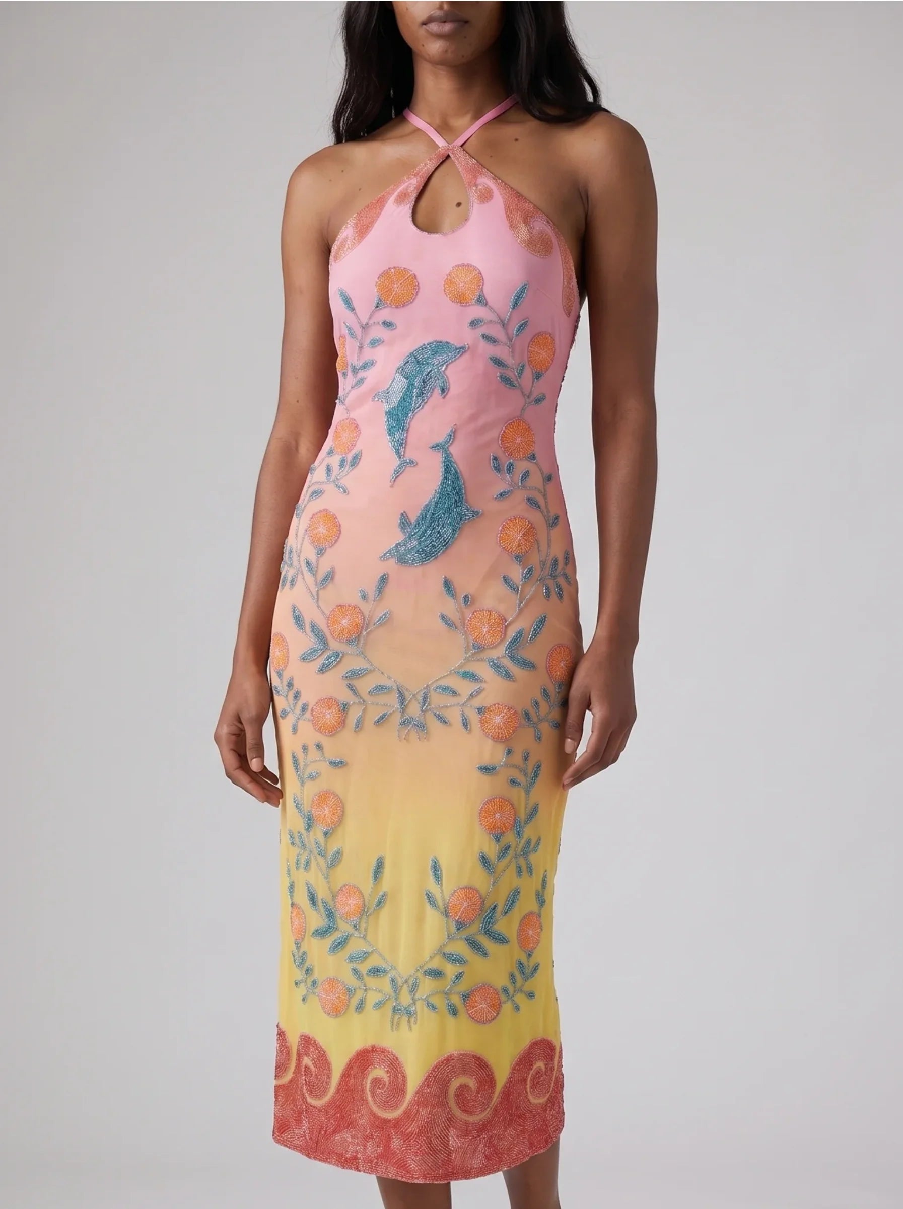 Dolphin Hand Beaded Maxi Dress