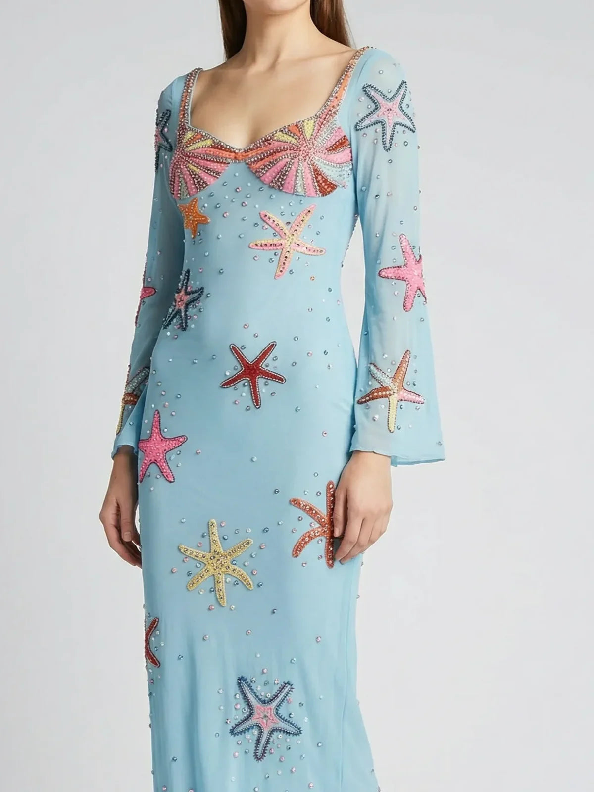 Crescent Shell Bell Sleeve Dress