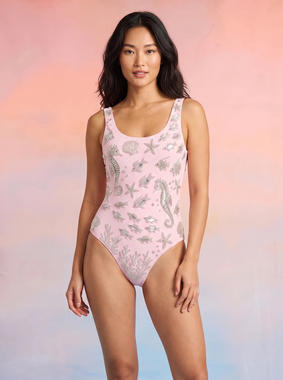Coraline Hand Beaded Pink Swimsuit