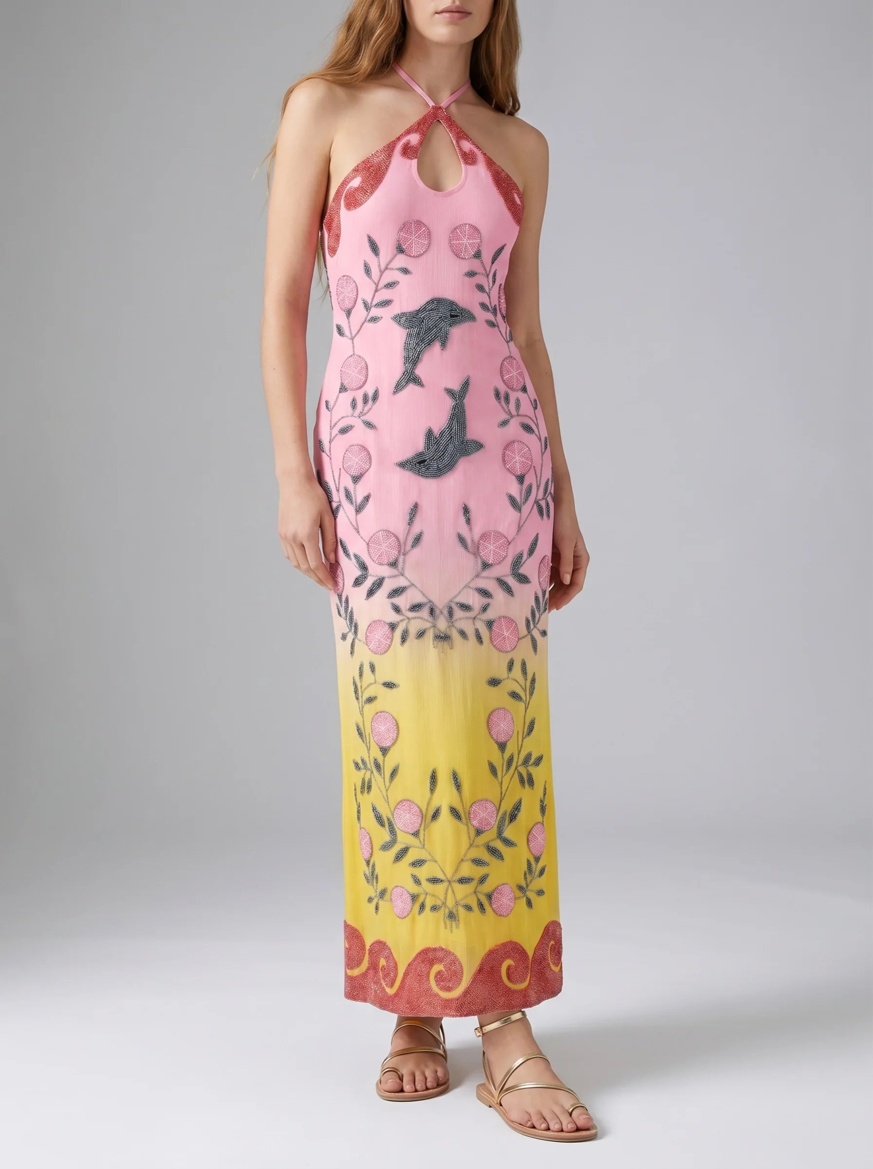 Dolphin Hand Beaded Maxi Dress
