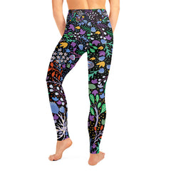 High Waist Yoga Leggings in Night Dreaming of Garden