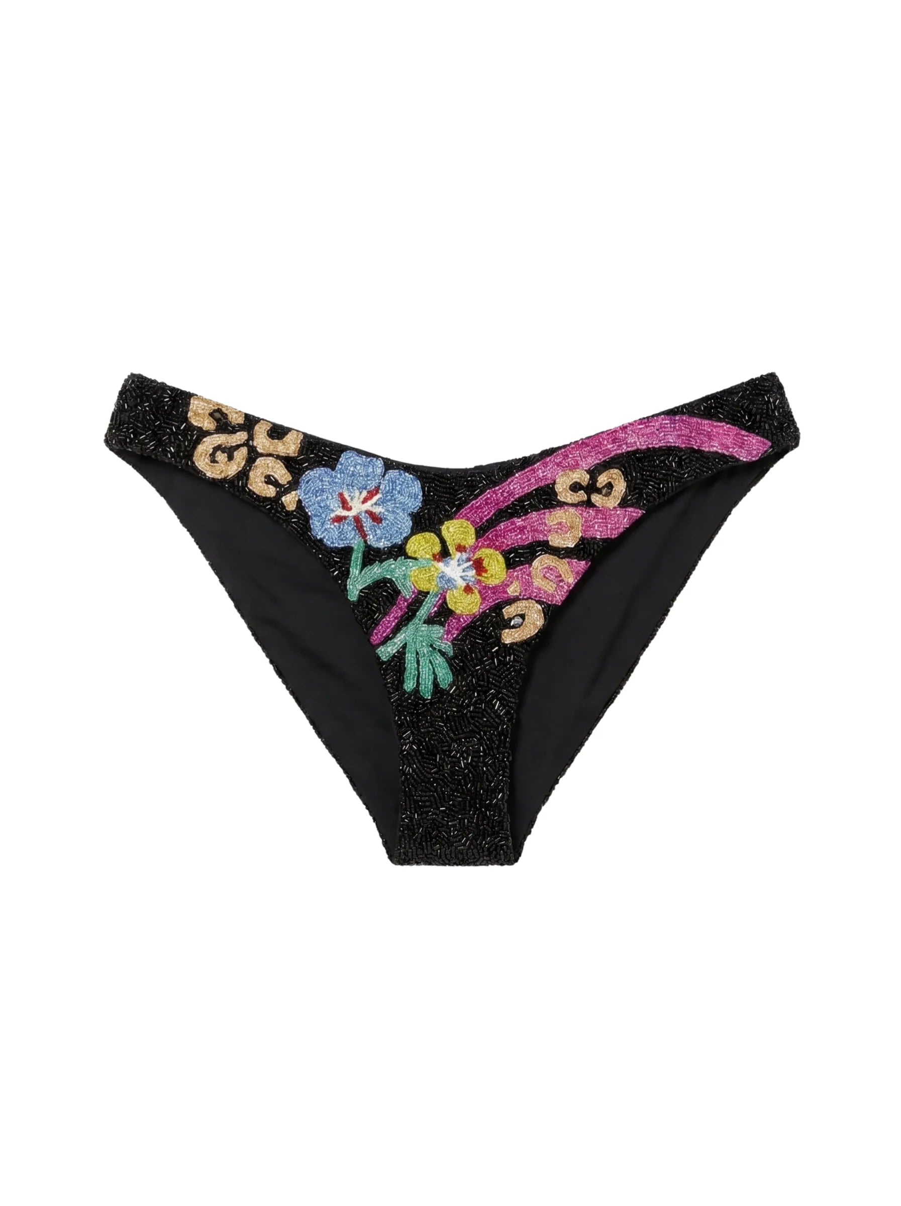Colorful Flower Black Bikini Bottom in Stock