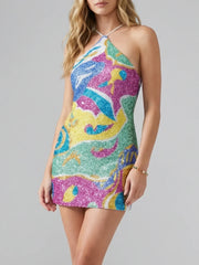 Paradise Mosaic Beaded Mini Dress