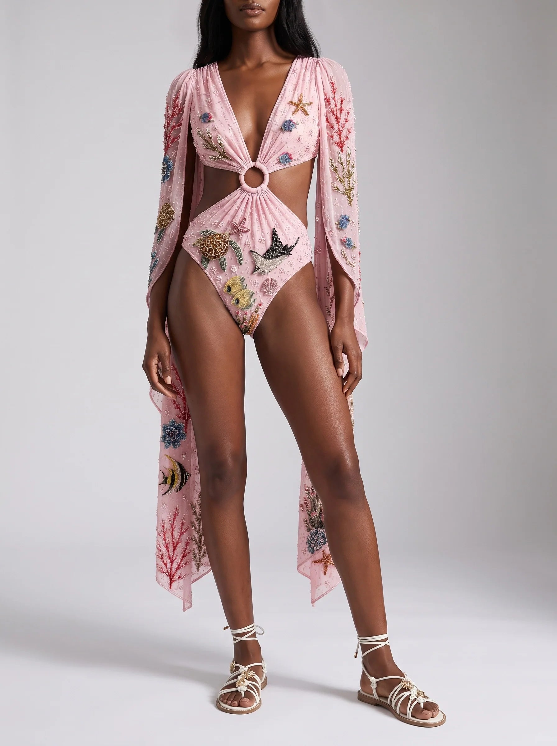 Seraphine Coral Multi Colour Embellished Bodysuit