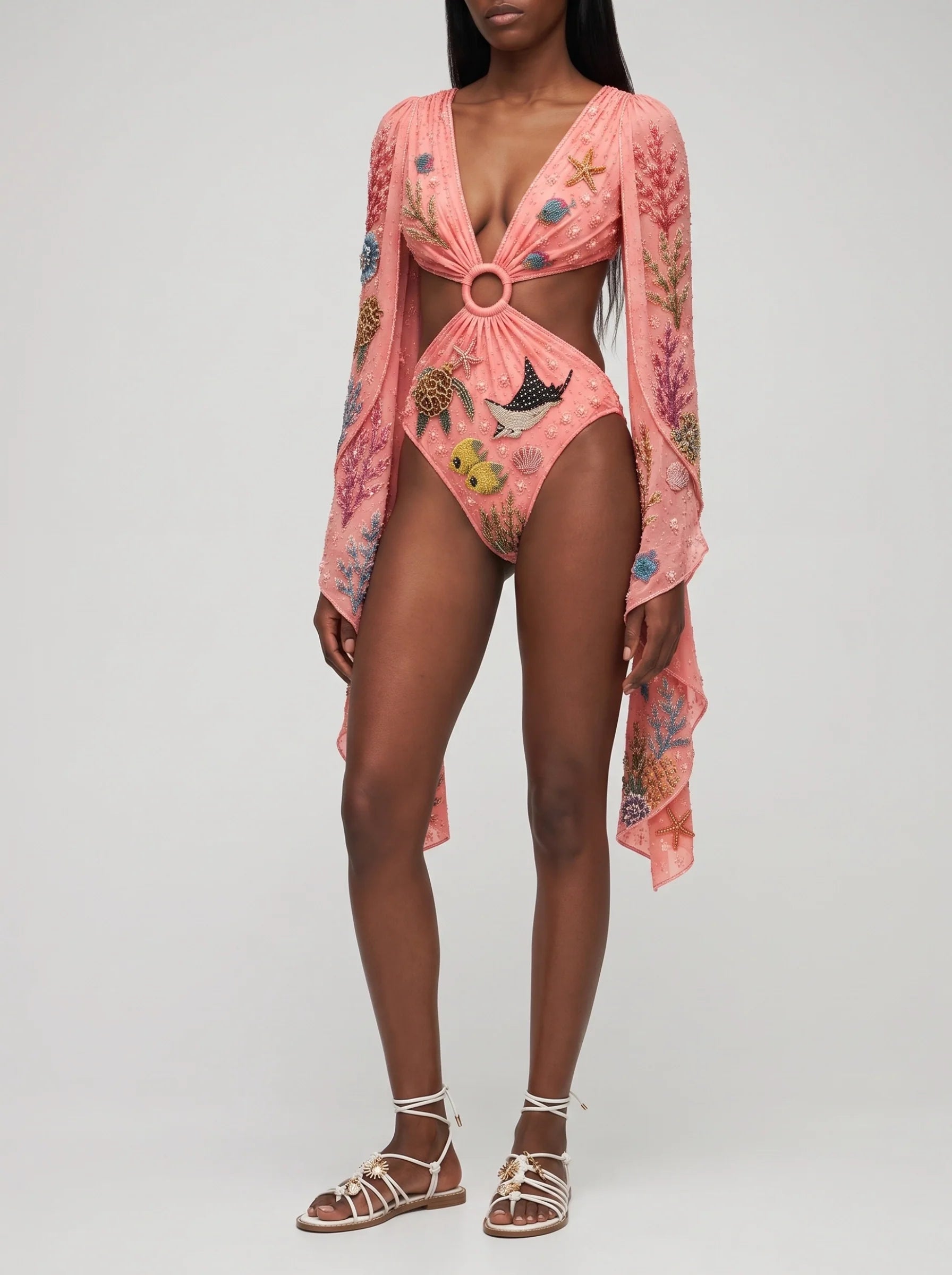 Seraphine Coral Multi Colour Embellished Bodysuit