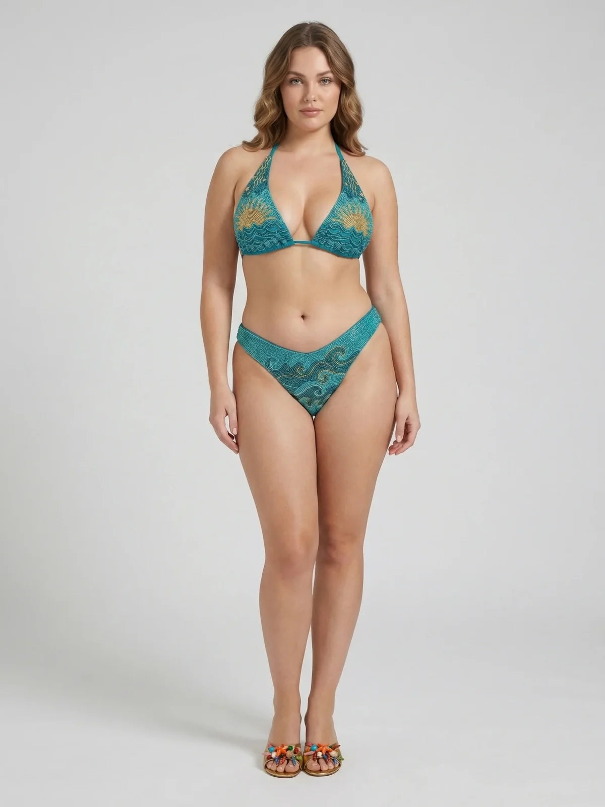 Sunshine Glow Beaded Bikini Top in Green
