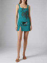 St. Barth Hand-Beaded Crystal Dress - Teal