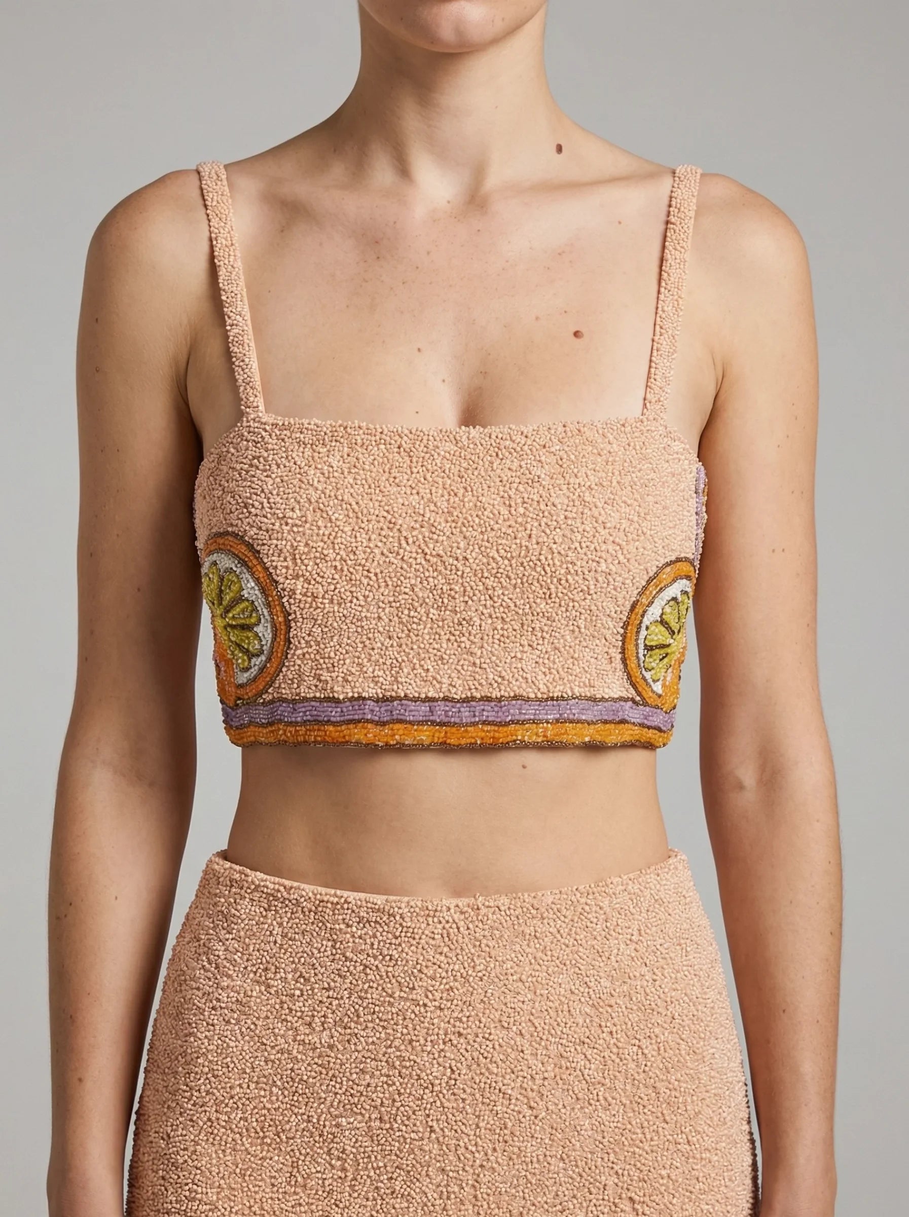 Melodie Co-Ord Hand Embroidered Crystal Top Peach