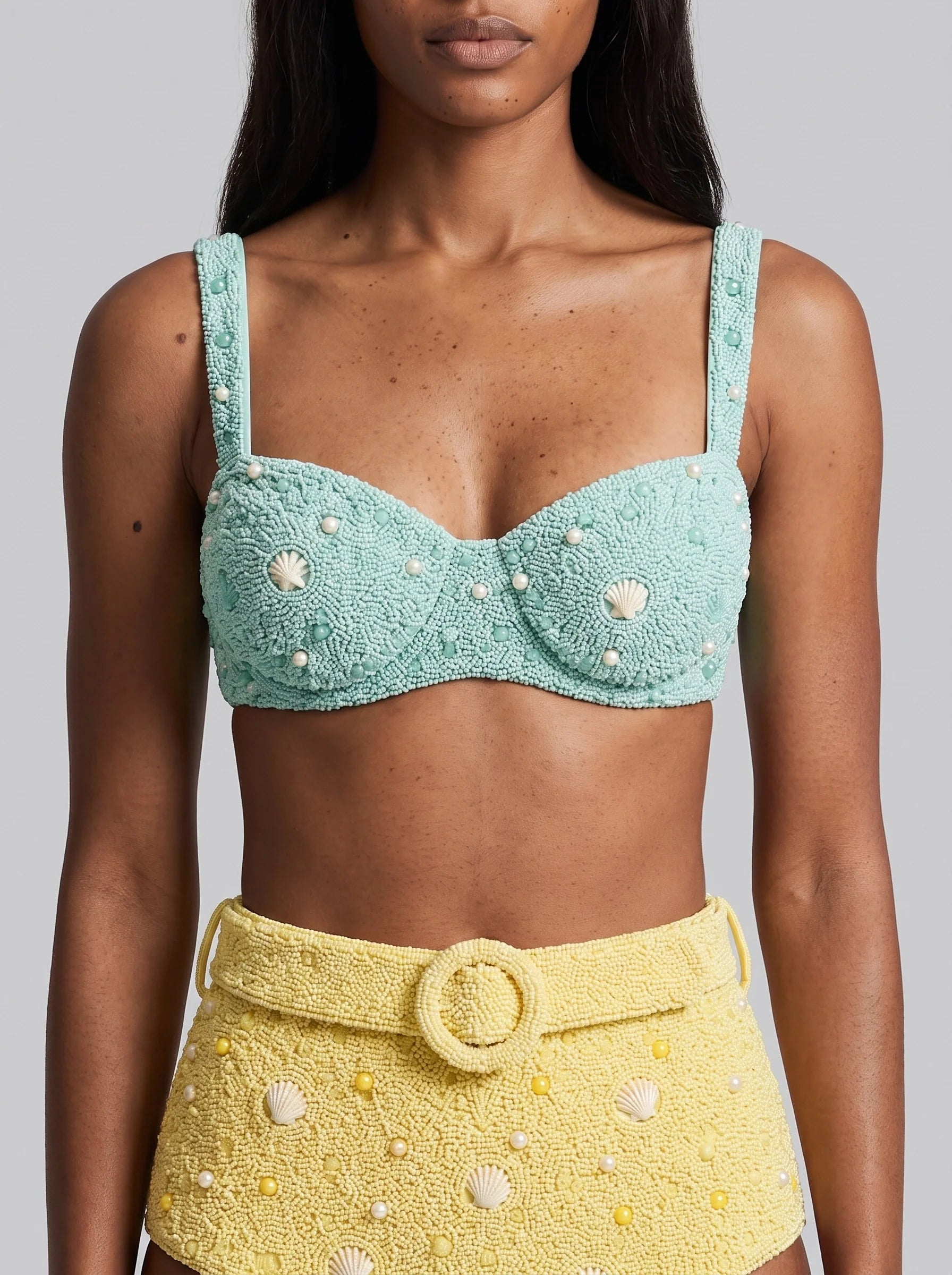 Heidi Shell Hand-Beaded Yellow Bikini Bottom