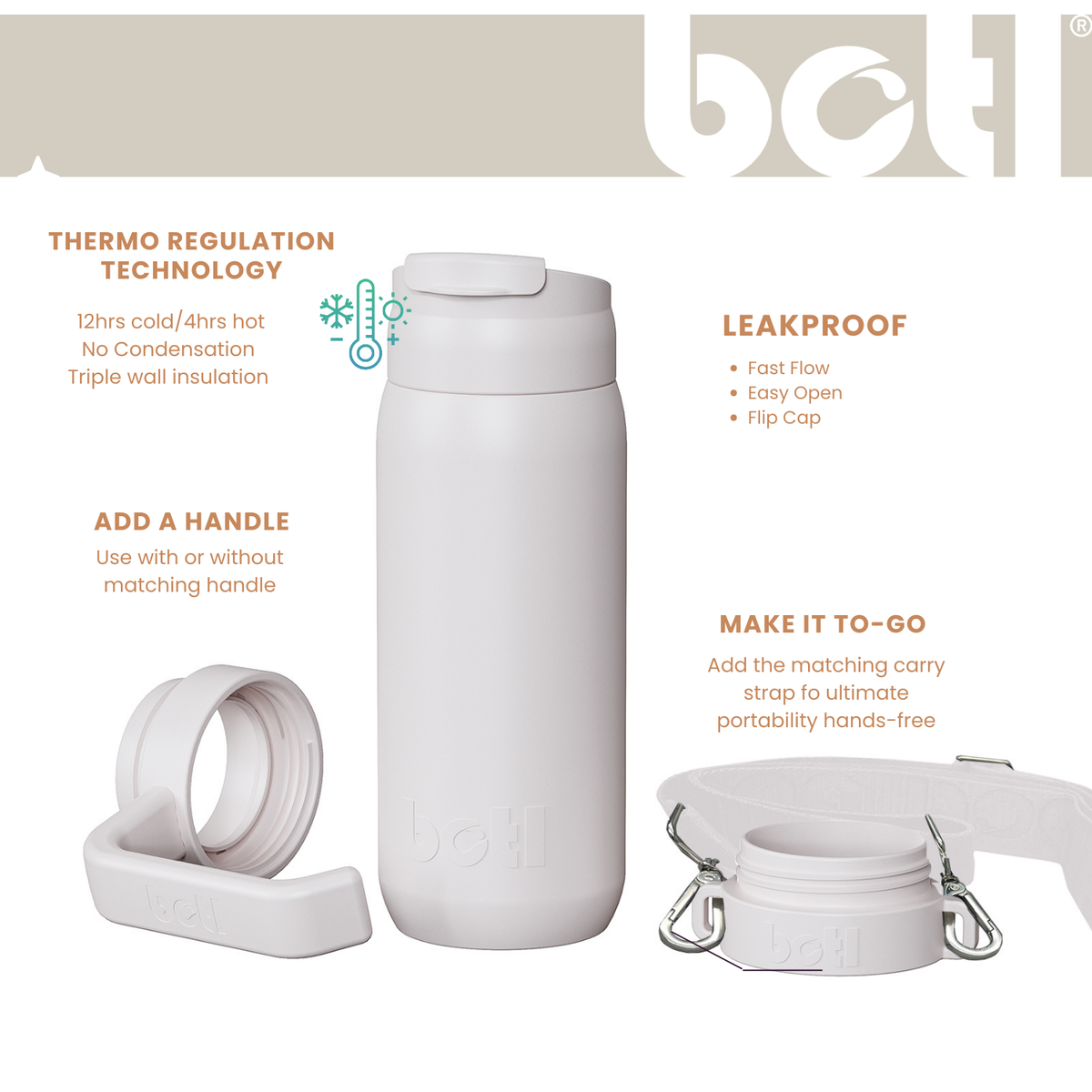 Insulated Travel Mug 400ml Leakproof Coffee Cup Stainless Steel BPA-Free | Mushroom Grey | BOTL