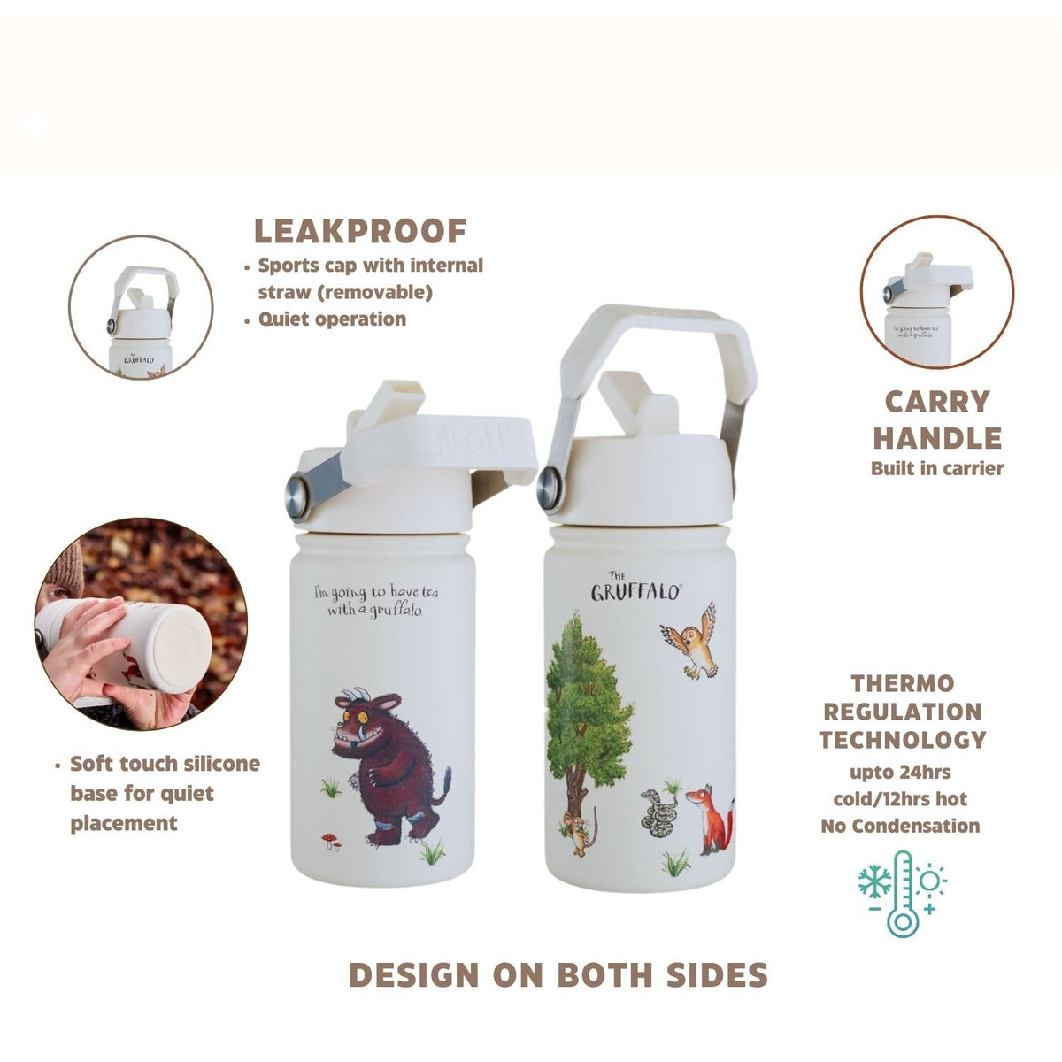 400ml Epic Gruffalo Stainless Steel Kids Water Bottle | Cream | BOTL