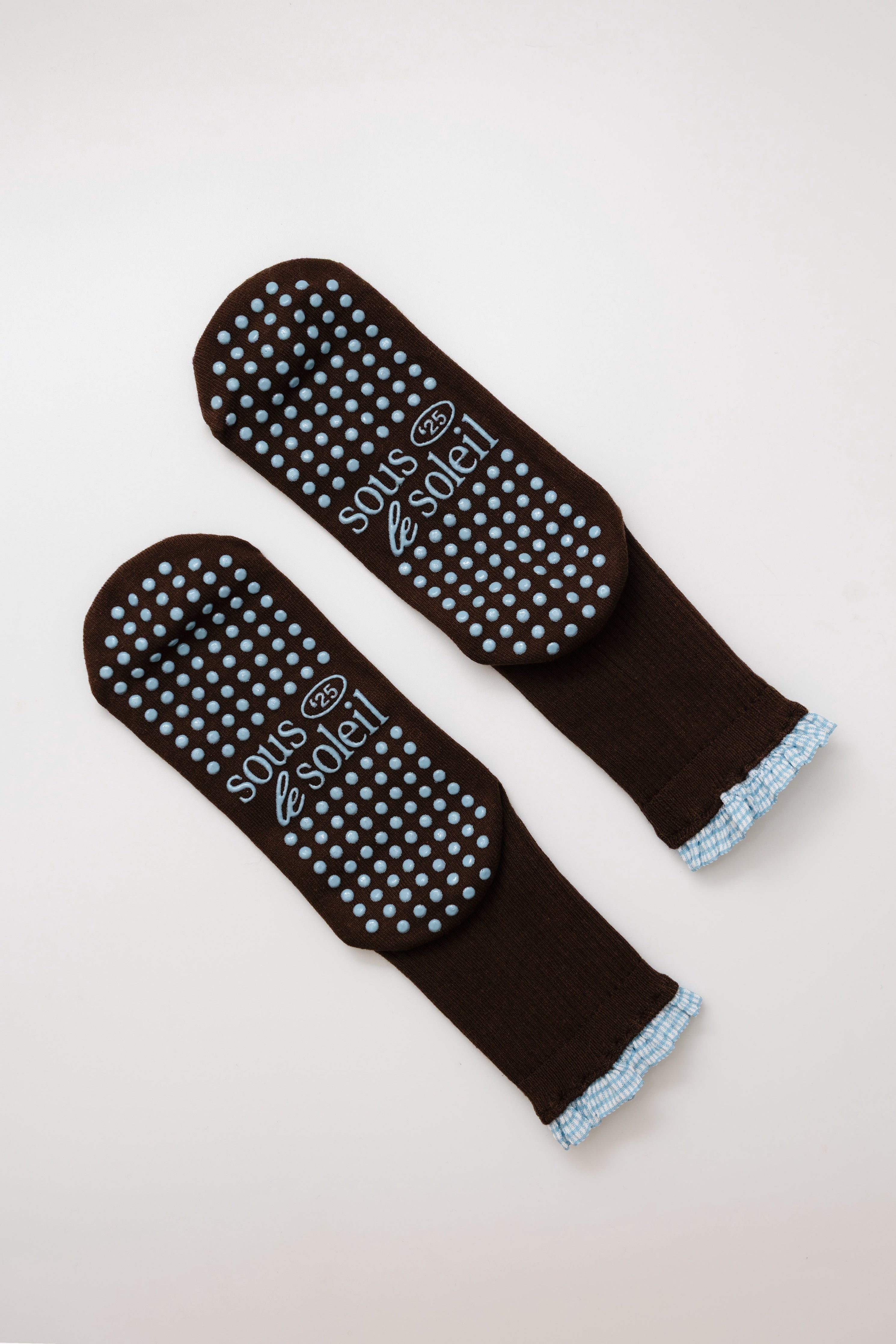 Brown Gingham Frill Grip Sock