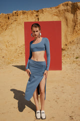 Free Heaven Long Sleeve Crop Top - Coronet Blue