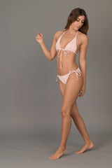 Dannie Recycled Rib String Bikini Top in Sugar Pink