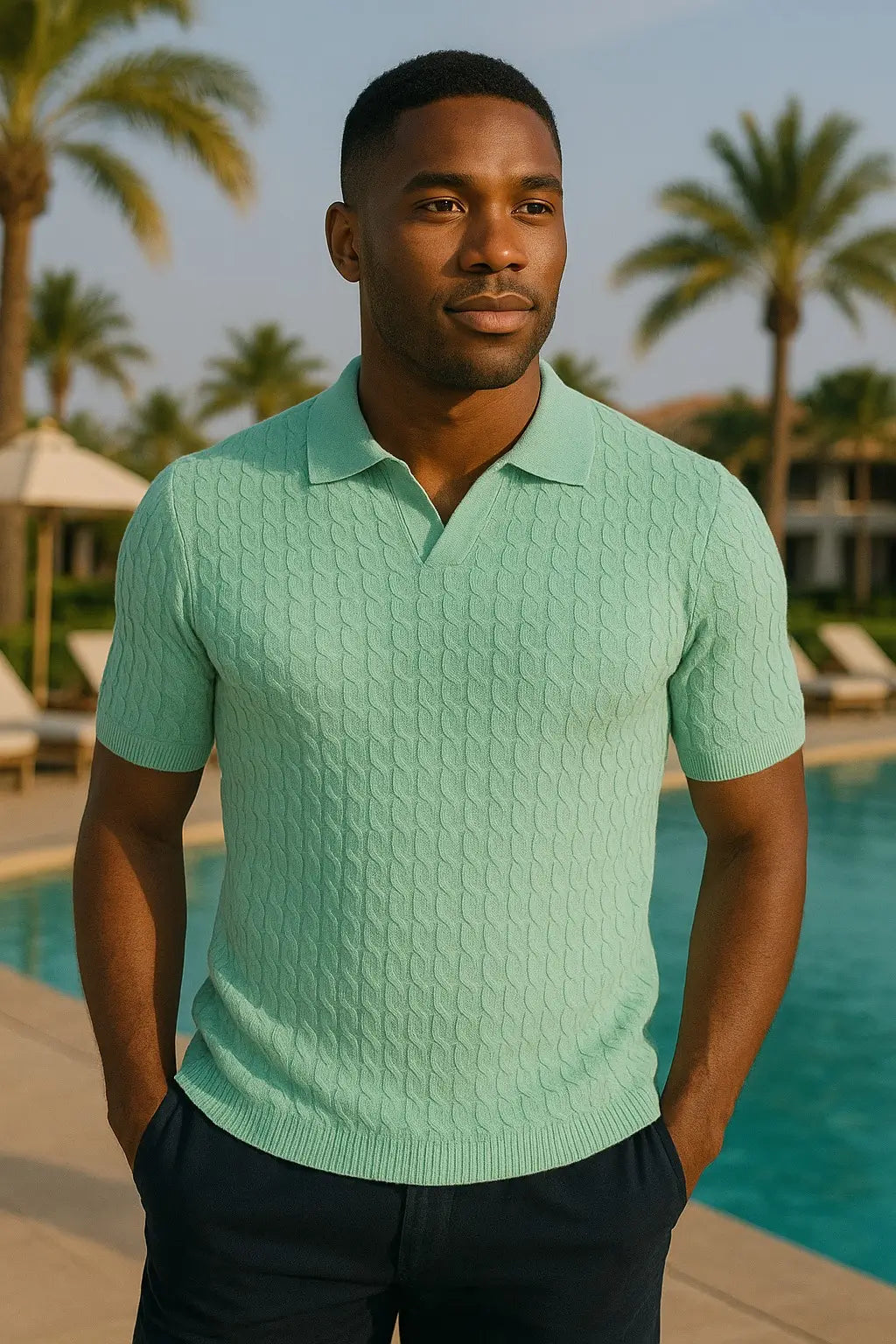 Cashmere Feel Polo Shirt | Sky Blue