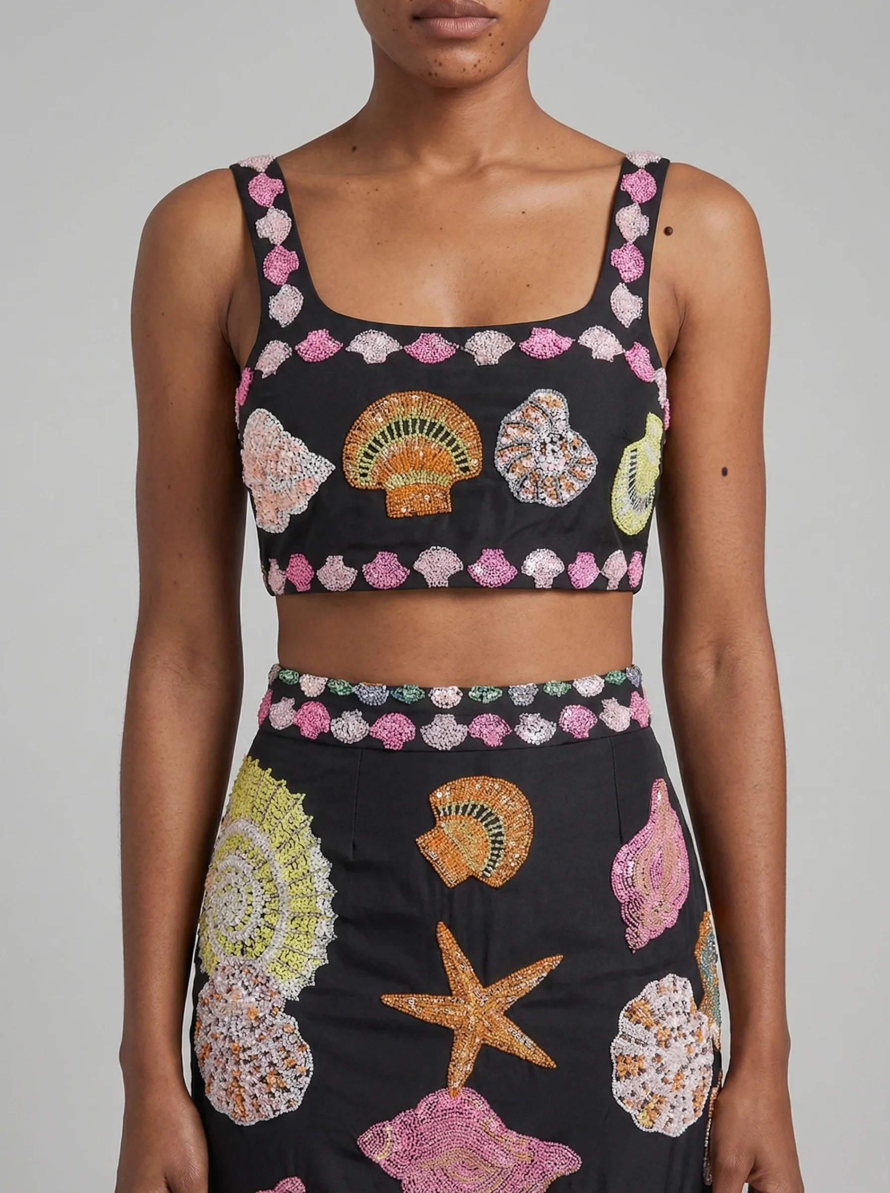 New York Hand-Embroidered Top Black