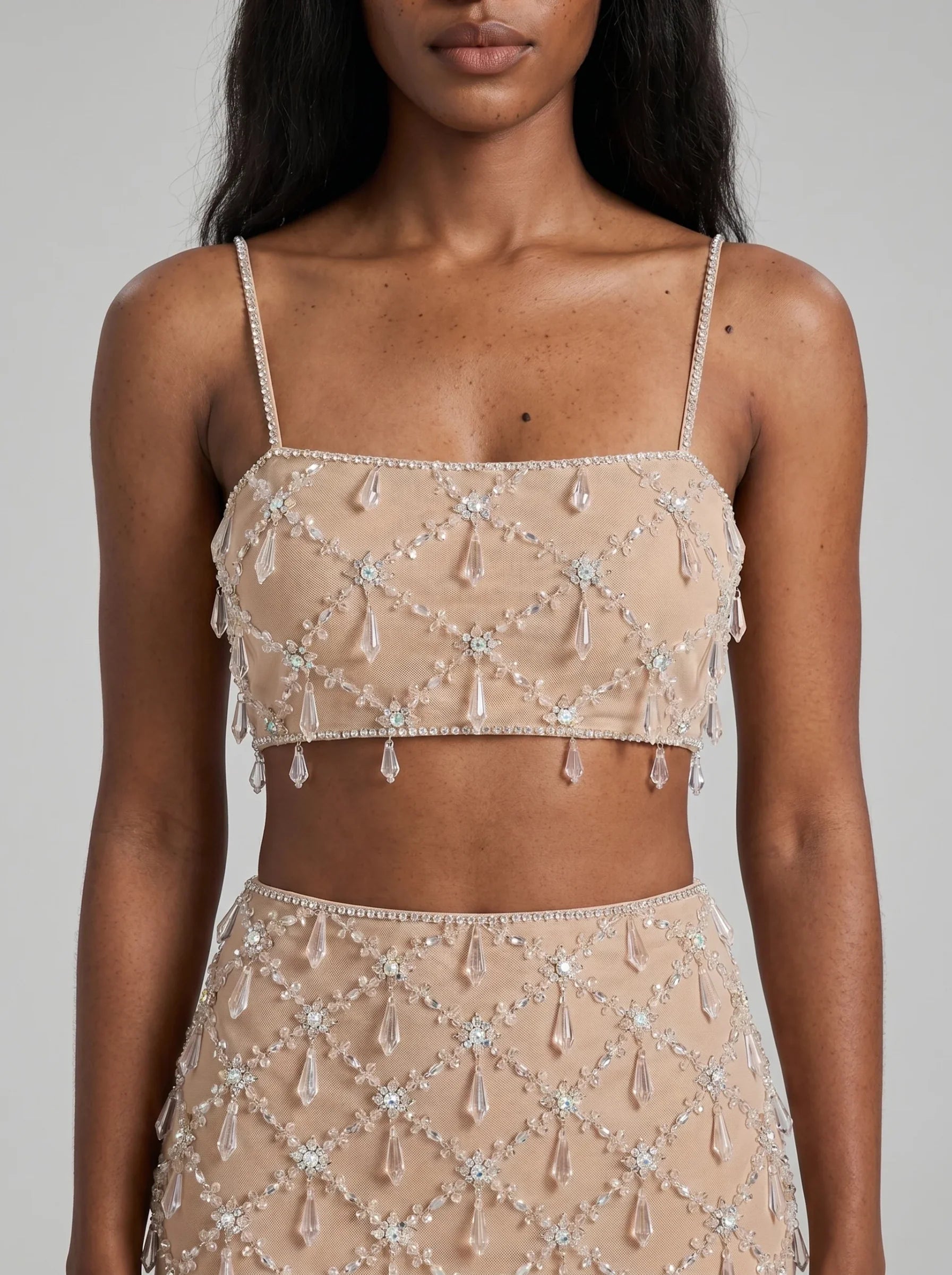 Calliope Luxury Crystal Co-Ord Skirt Nude