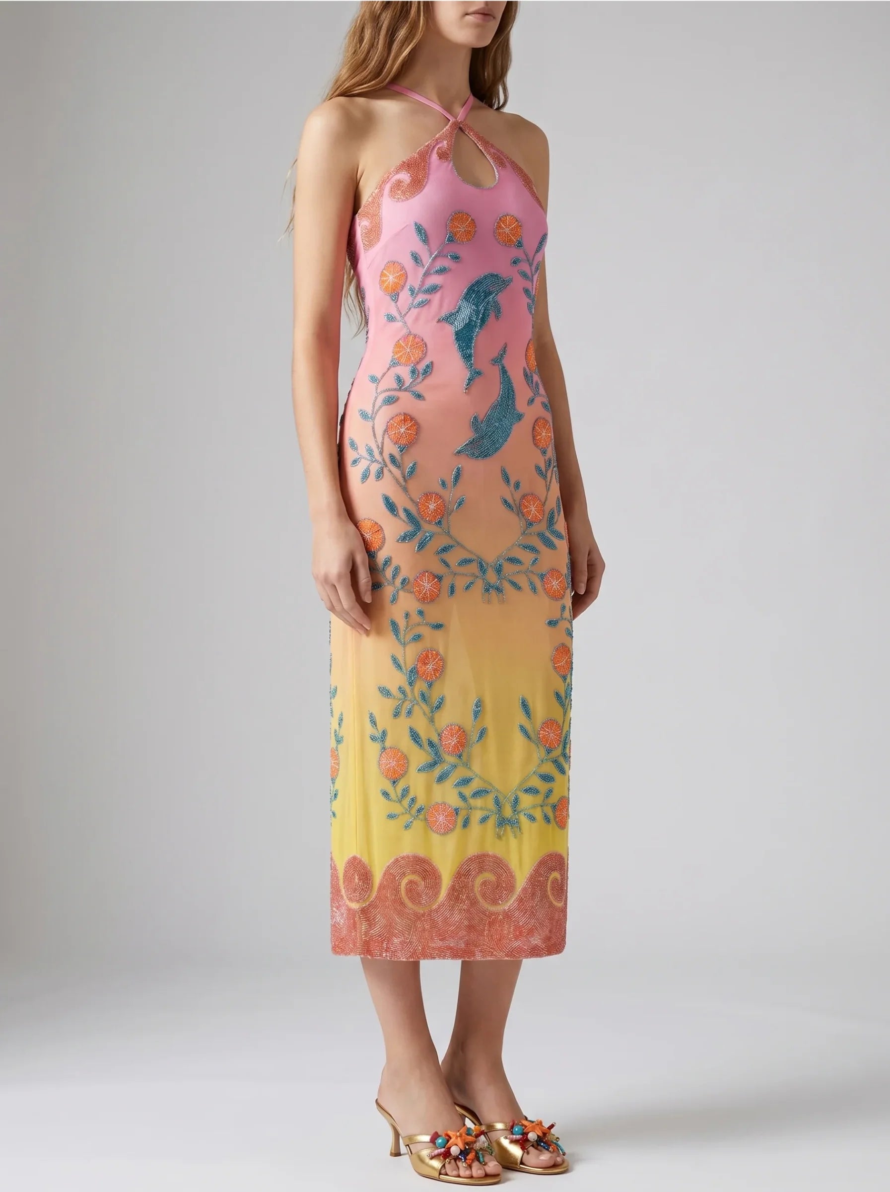 Dolphin Hand Beaded Maxi Dress