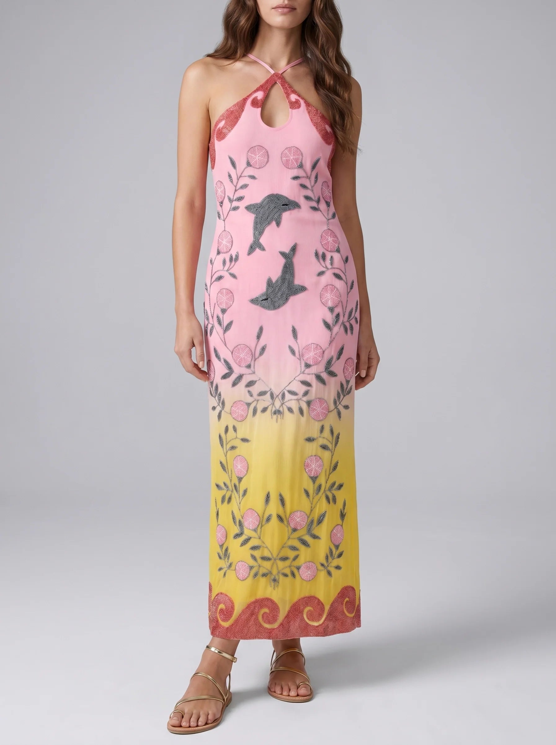Dolphin Hand Beaded Maxi Dress