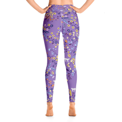 High Waist Yoga Leggings in Purple Garden