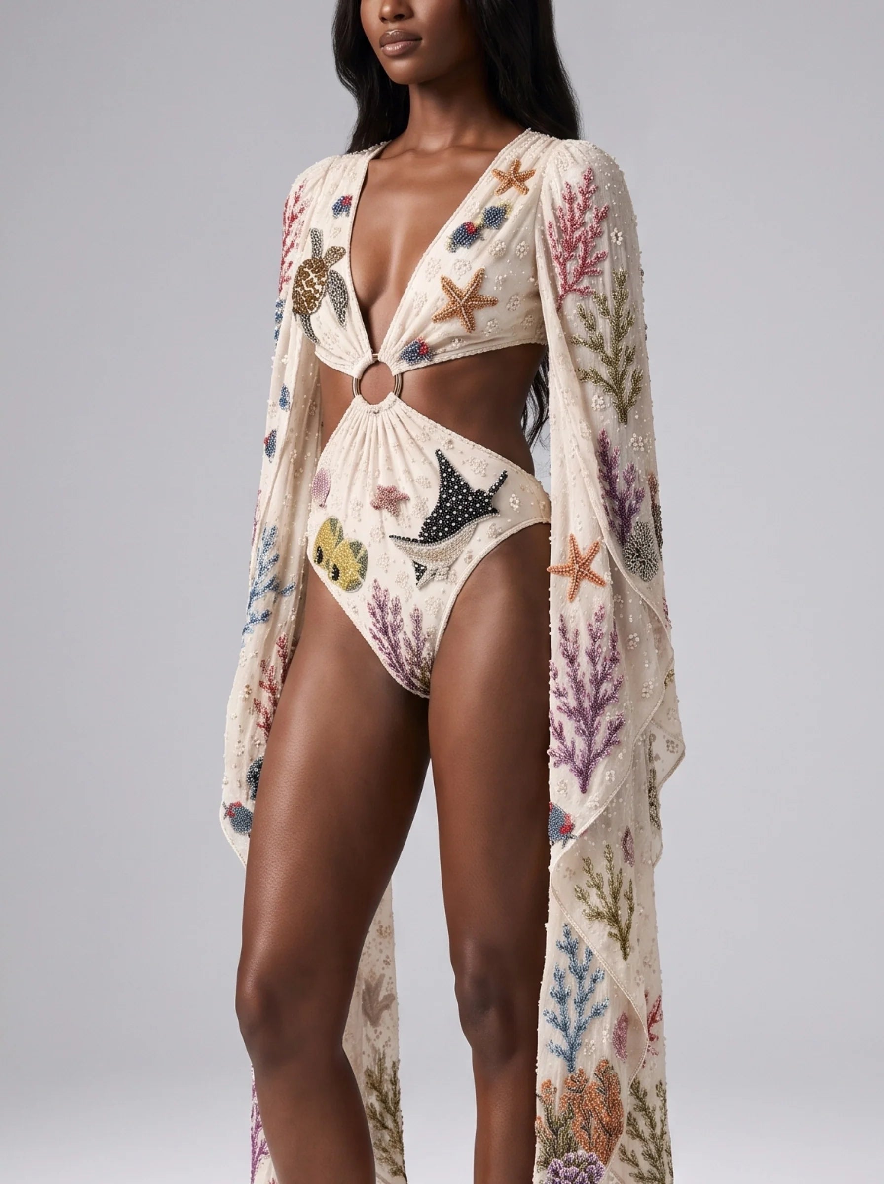 Seraphine Coral Multi Colour Embellished Bodysuit
