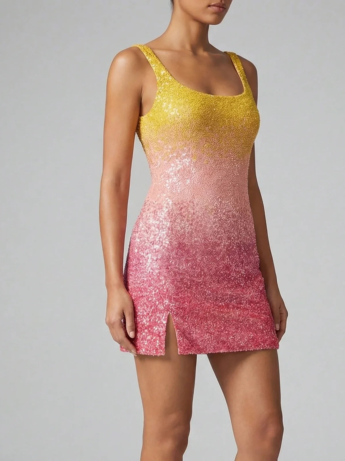 Sofia Hand Beaded Party Dress Orange Ombré