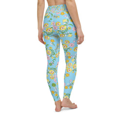 High Waist Yoga Leggings in Blue Garden