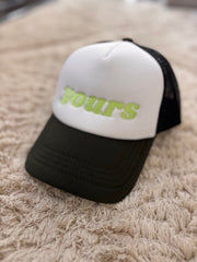 “Yours” Retro Trucker Cap – Pastel Neon Green