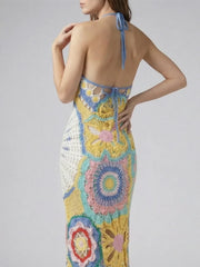 Aura Mosaic Yellow Blue Crochet Dress