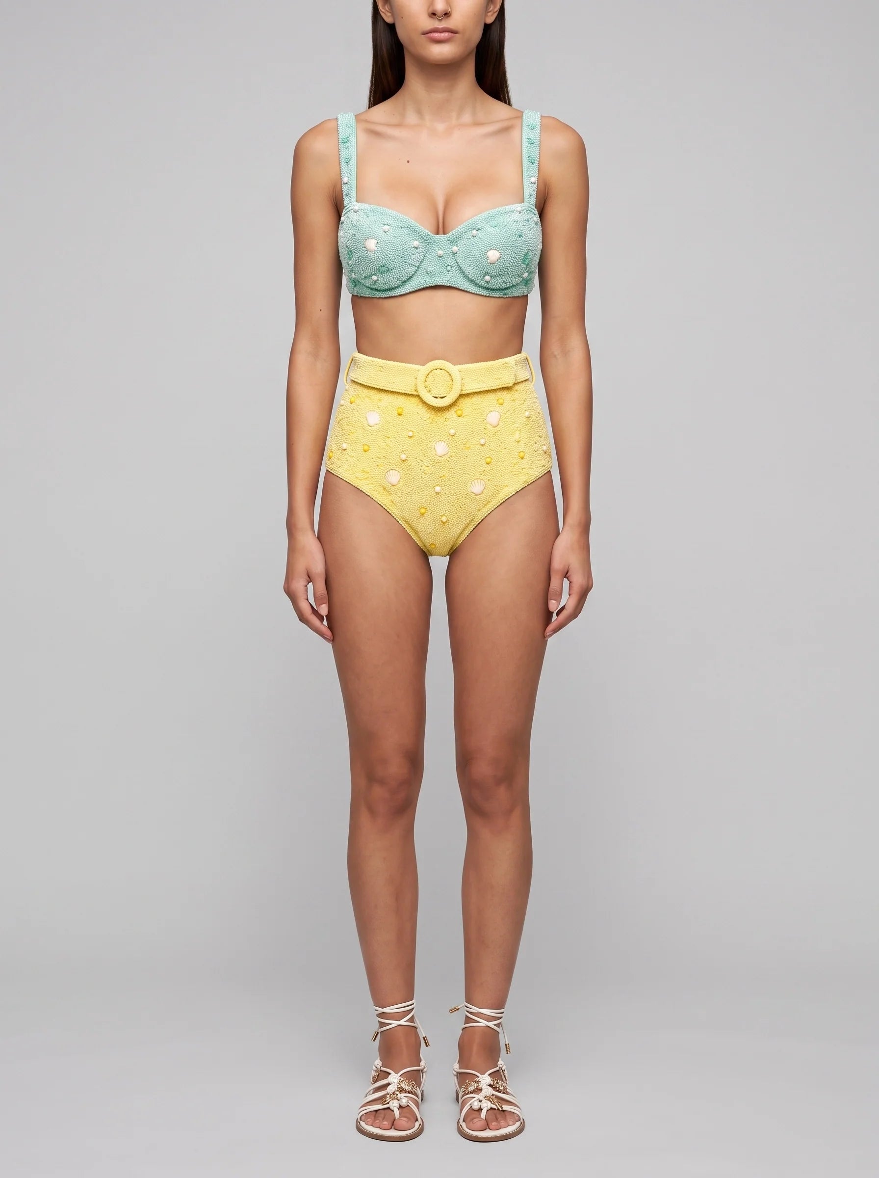 Heidi Shell Hand-Beaded Blue Bikini Top
