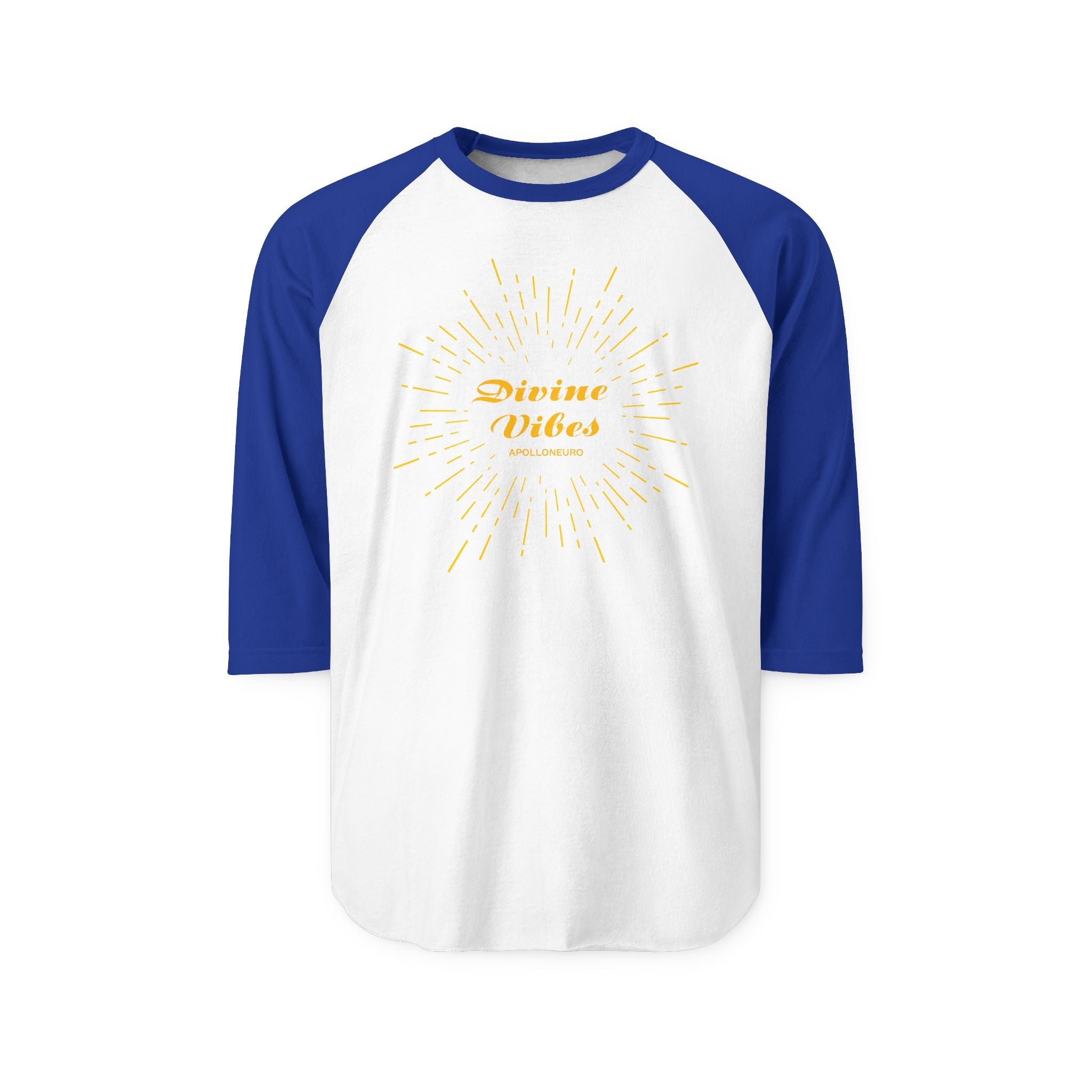 Divine Vibes Raglan Shirt — Gold Sunburst 3/4 Sleeve Baseball Tee