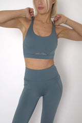 POWERFLOW LIGHT SUPPORT STRAPPY SPORTS BRA SLATE BLUE