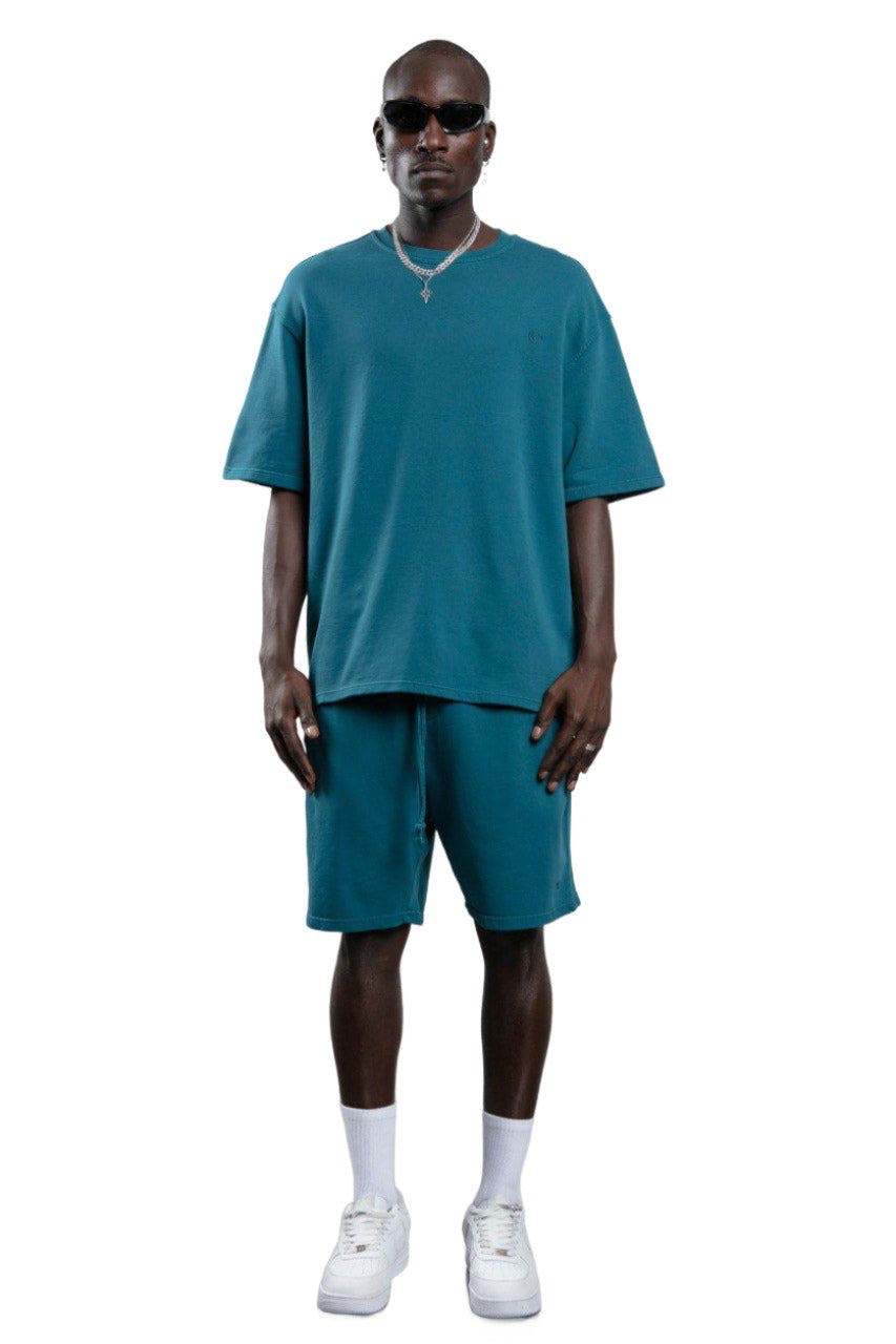 Cotton Casual T-Shirt & Short Set - Petrol