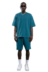 Cotton Casual T-Shirt & Short Set - Petrol